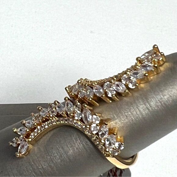 Elegant Rose Gold Adjustable Ring With Sparkling CZ Stones In Unique Curved Desi - Picture 3 of 3